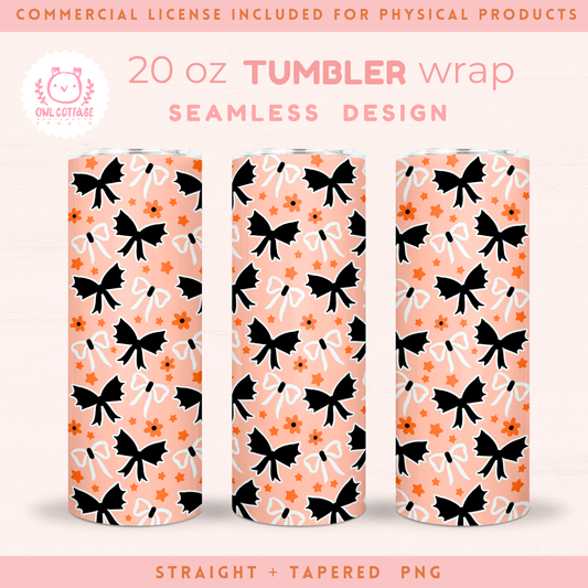 Trendy Halloween Bat Bows Tumbler Wrap PNG, 20oz 20 oz Skinny Tumbler Wrap Design, Instant Digital Download