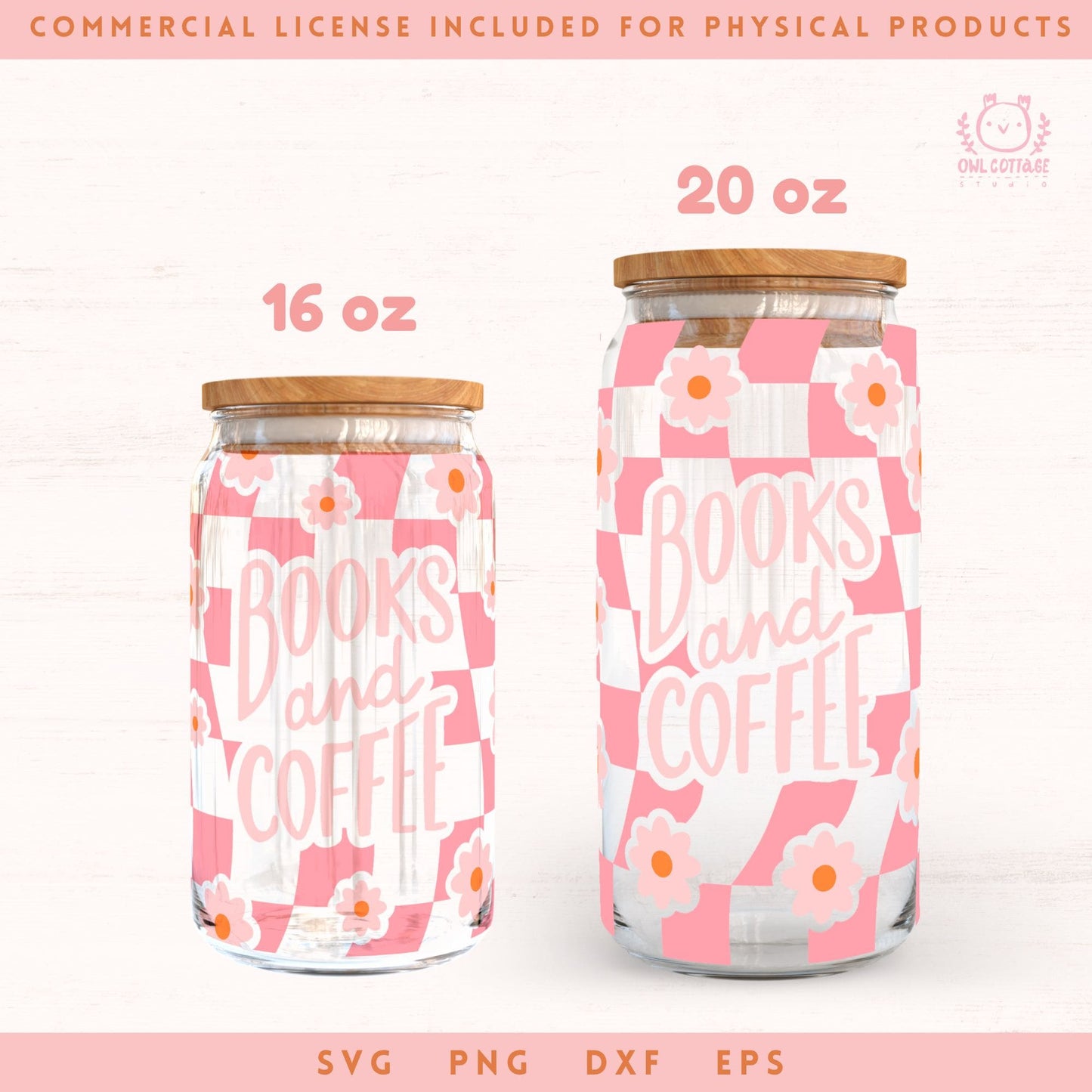 Books and Coffee Checkered Pattern Wrap For Libbey 16 oz, 20 oz, Book Lover Beer Can Wrap SVG 16 oz, 20 oz (Copy)