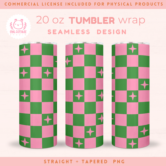 Green And Pink Checkered  Wrap, 20 oz Skinny Tumbler Designs for Straight/Tapered Tumbler