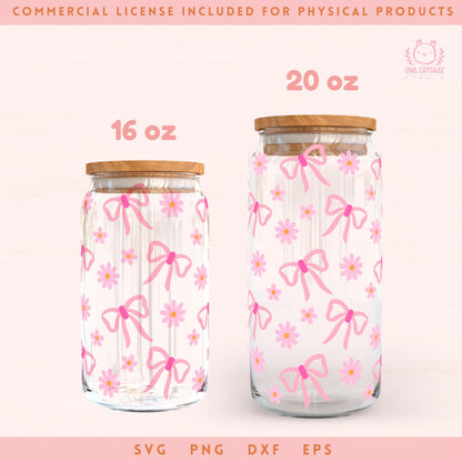 Coquette Bows And Daisies Girly Wrap Svg, 16oz Libbey Glass Svg, Daisy Glass Can Svg, Summer Glass Cup Svg, Libbey Glass 16oz Cut File, Trendy Can Glass Svg Trendy Soft Girl Design, Coquette Vibes drawings for Commercial Use