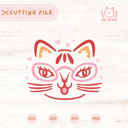 Cute Cat Face Drawing, Kawaii Valentine SVG