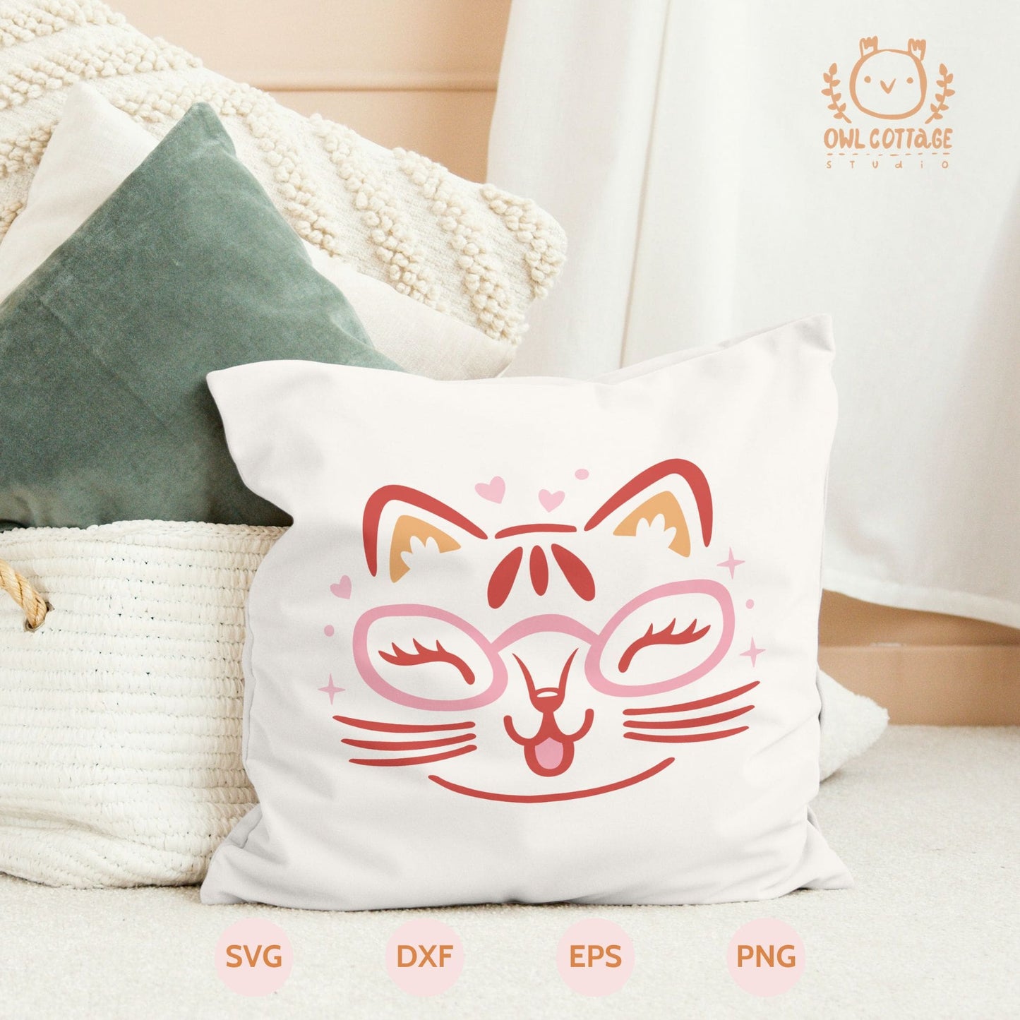 Cute Cat Face Drawing, Kawaii Valentine SVG For Funny Pillow Casw