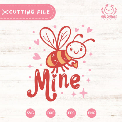 Cute Bee Mine Drawing, Kawaii Valentine SVG