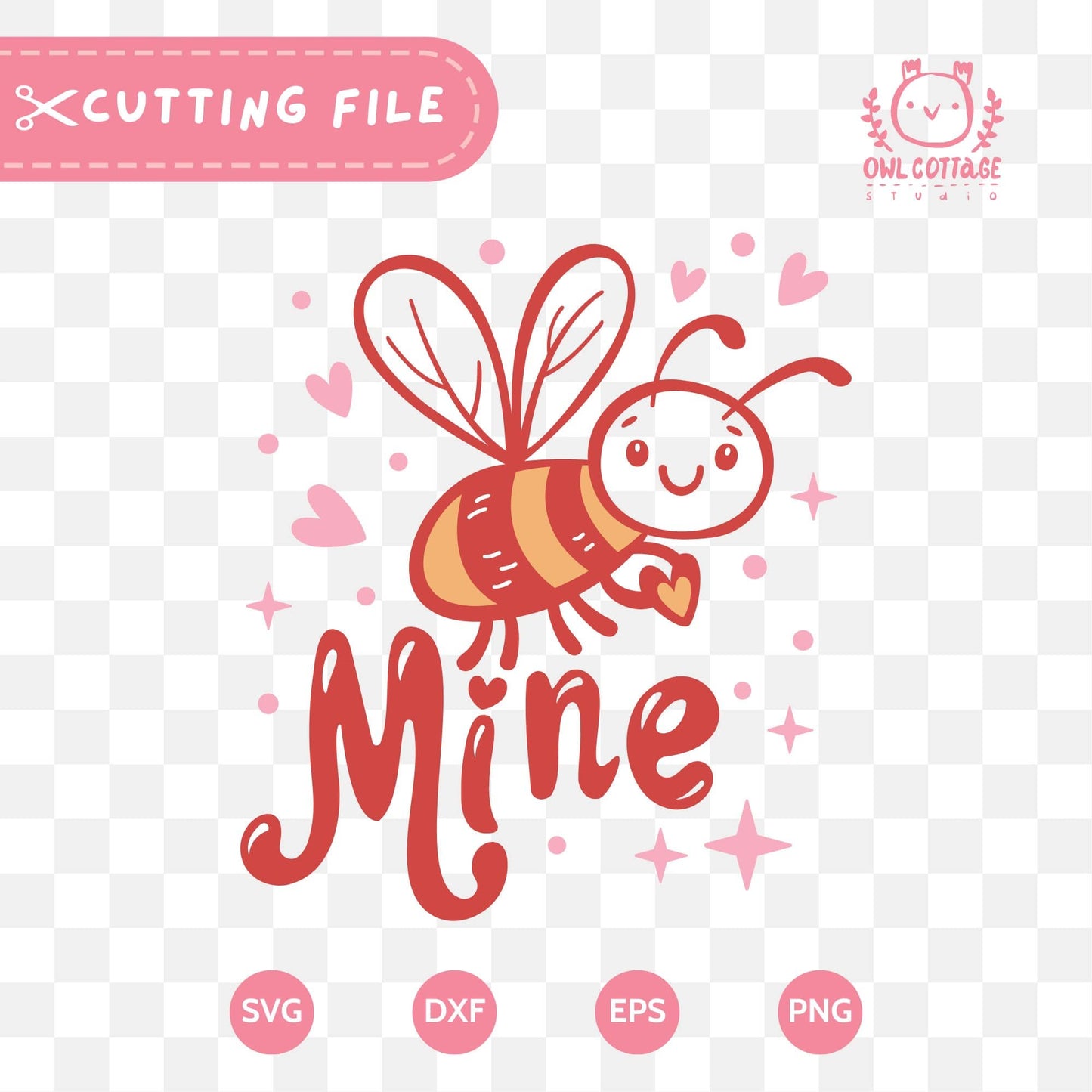 Cute Bee Mine Drawing, Kawaii Valentine SVG For Cricut And Silhouette