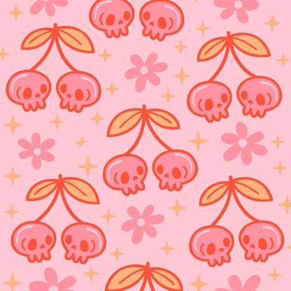 Free Halloween Pink Cherry Skulls Wallpaper by Owl Cottage Studio