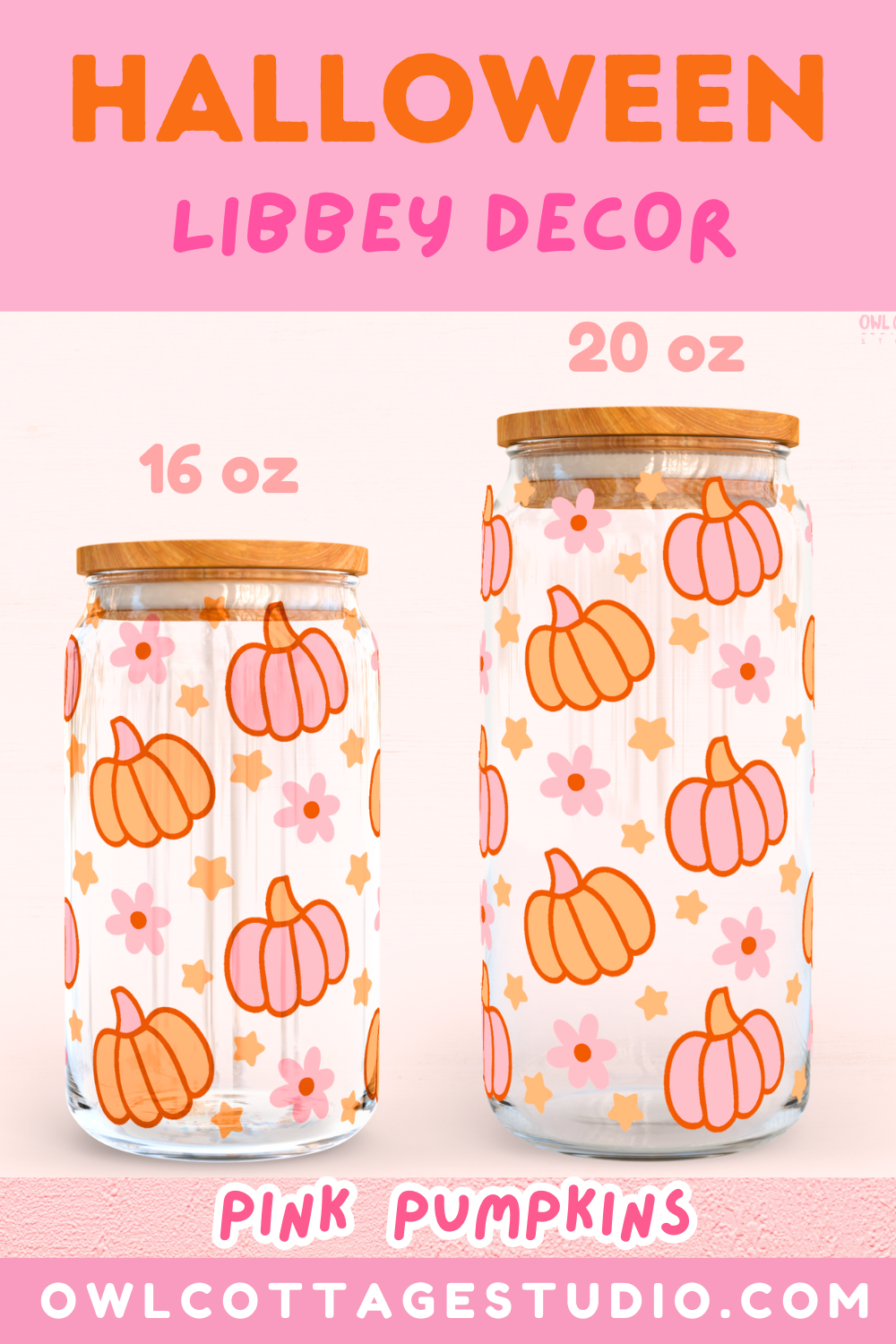 Pink Pumpkins Libbey Glass SVG 16 oz, 20 oz Cute Fall Wrap