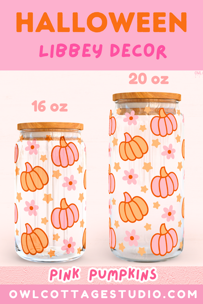 Pink Pumpkins Libbey Glass SVG 16 oz, 20 oz Cute Fall Wrap