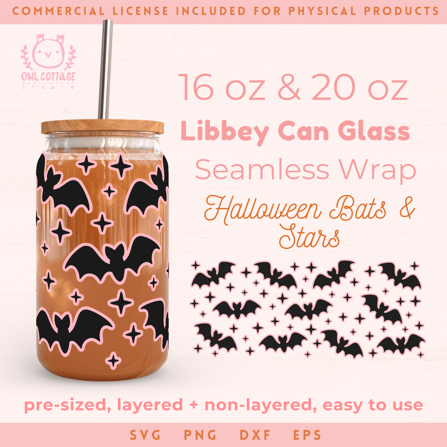 Spooky Bats And Stars Wrap Svg, Halloween 16oz Libbey Glass Svg, Halloween Glass Cup Svg, Bats Libbey Glass 16oz Cut File, Boo Can Glass Svg Trendy Halloween Design, Cute Cup Wrap for UV DTF