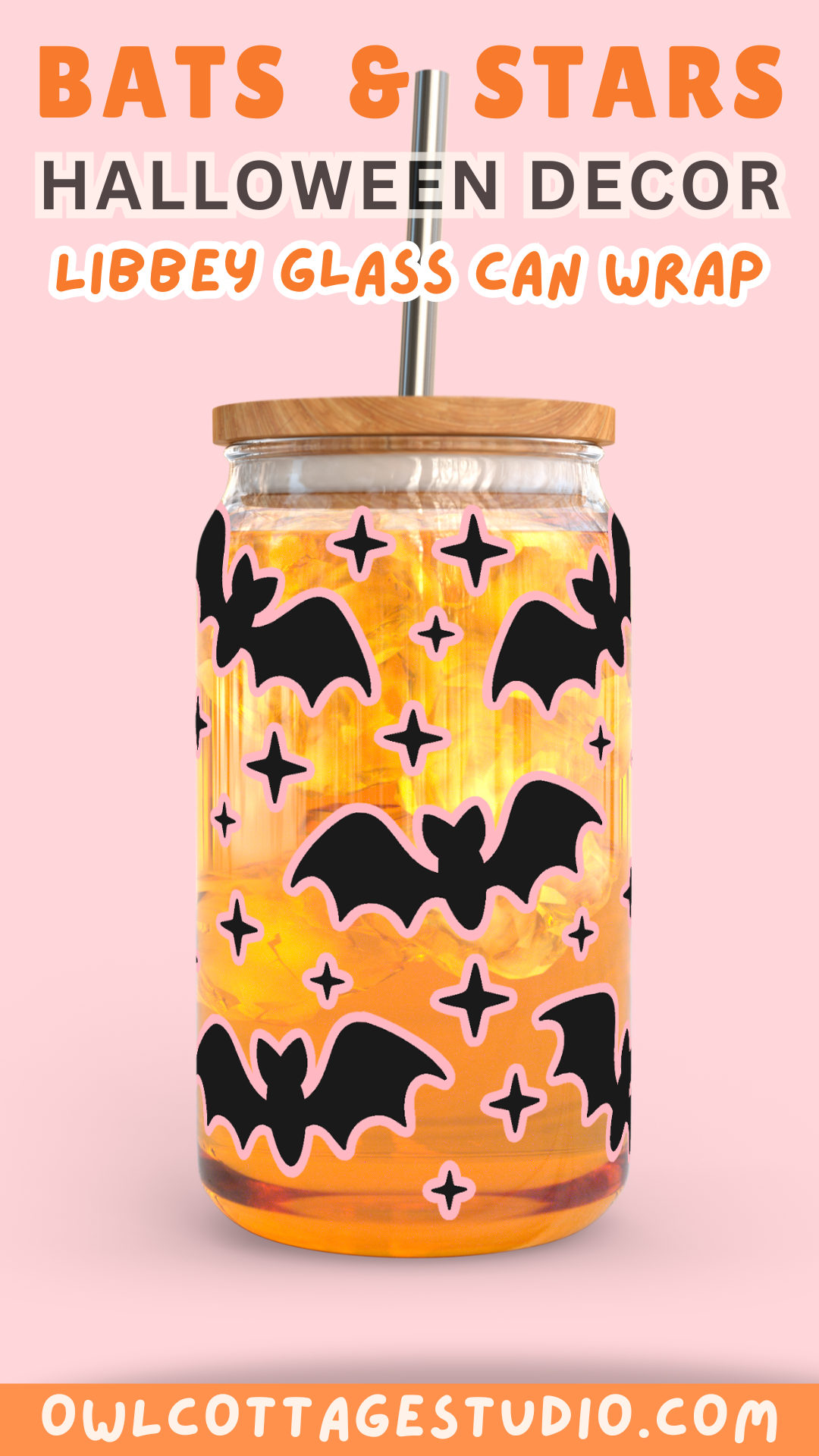 Spooky Bats And Stars Wrap Svg, Halloween 16oz Libbey Glass Svg, Halloween Glass Cup Svg, Bats Libbey Glass 16oz Cut File, Boo Can Glass Svg Trendy Halloween Design, Cute Cup Wrap for UV DTF