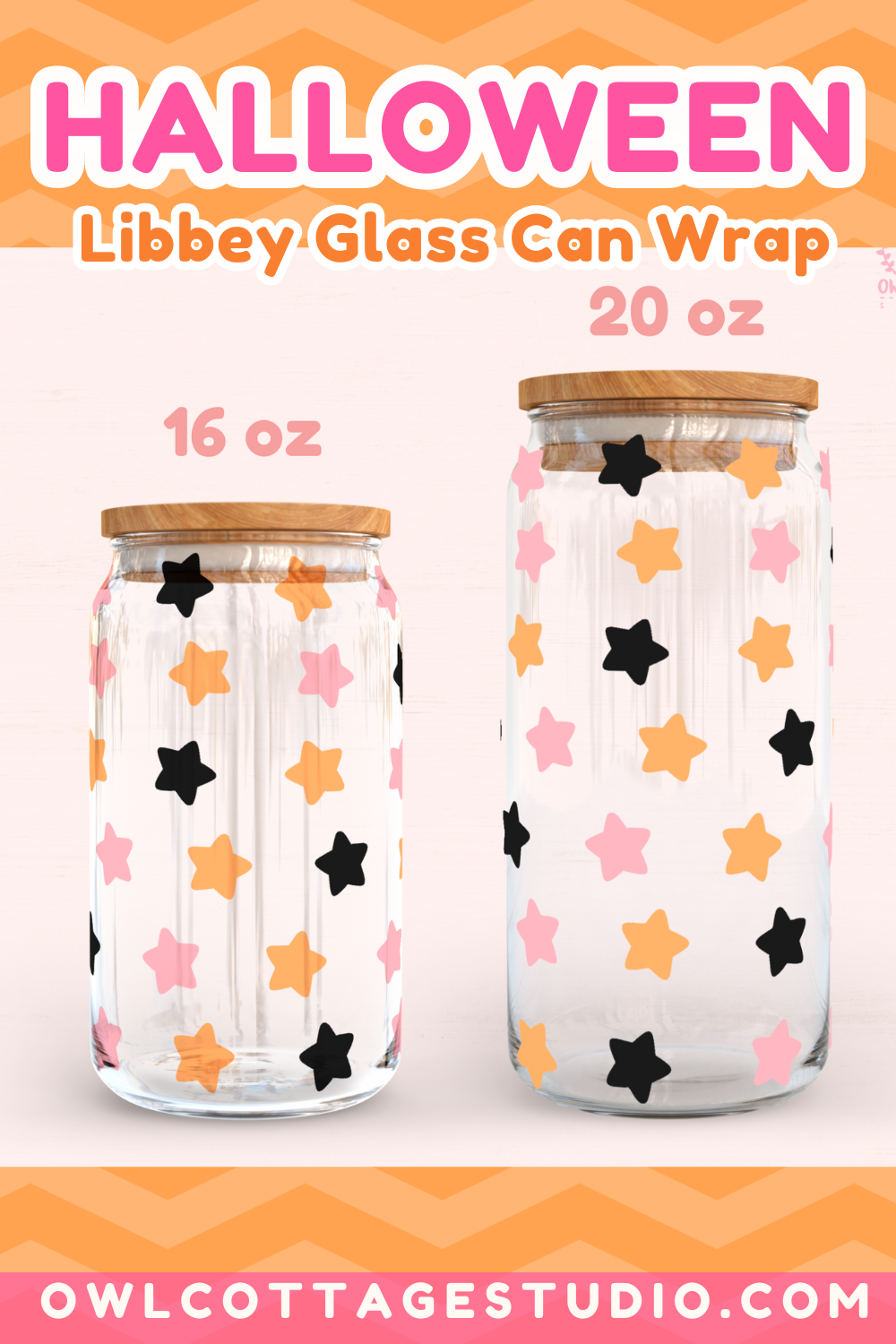 Cute Halloween Stars Wrap Svg, 16oz Libbey Glass Svg, Halloween Glass Cup Svg, Girly Libbey Glass 16oz Cut File, Starry Night Can Glass Svg Trendy Halloween Design, Cute Cup Wrap for UV DTF