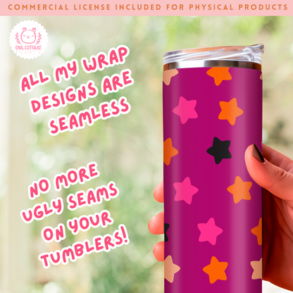 Purplish Red Halloween Stars Tumbler Wrap, 20 oz Skinny Tumbler Designs for Straight/Tapered Tumbler