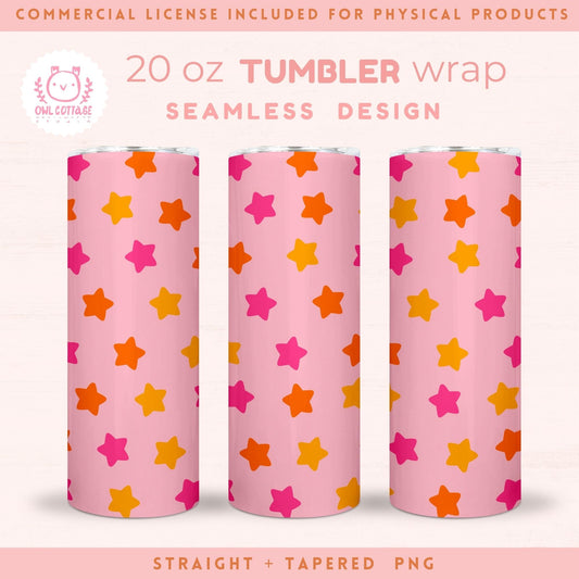 Pink Halloween Stars Tumbler Wrap, 20 oz Skinny Tumbler Designs for Straight/Tapered Tumbler