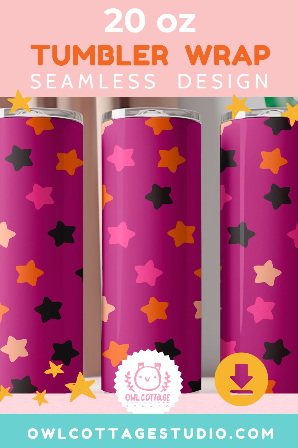 Purplish Red Halloween Stars Tumbler Wrap, 20 oz Skinny Tumbler Designs for Straight/Tapered Tumbler