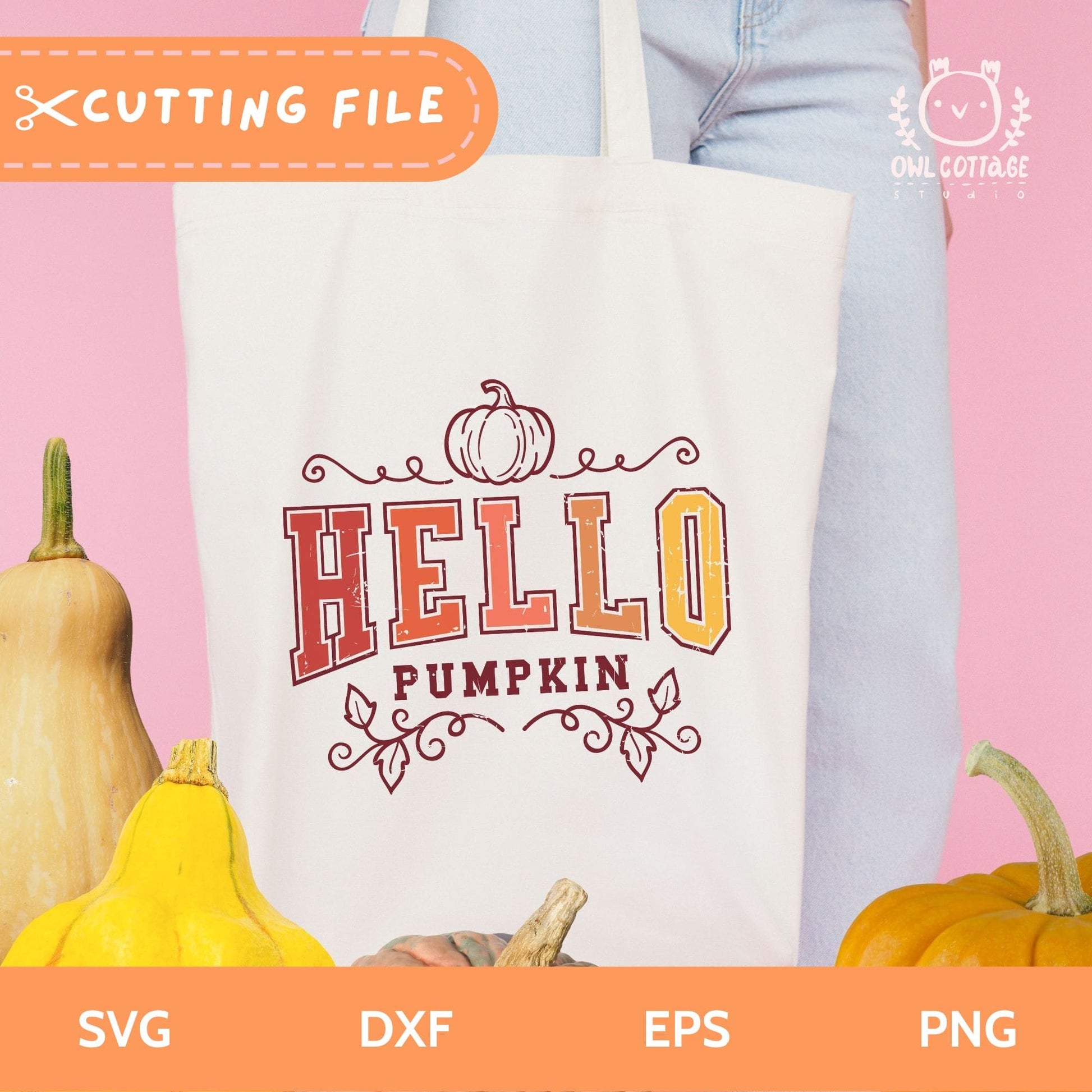 Hello Pumpkin SVG Cut File For Tote Bag