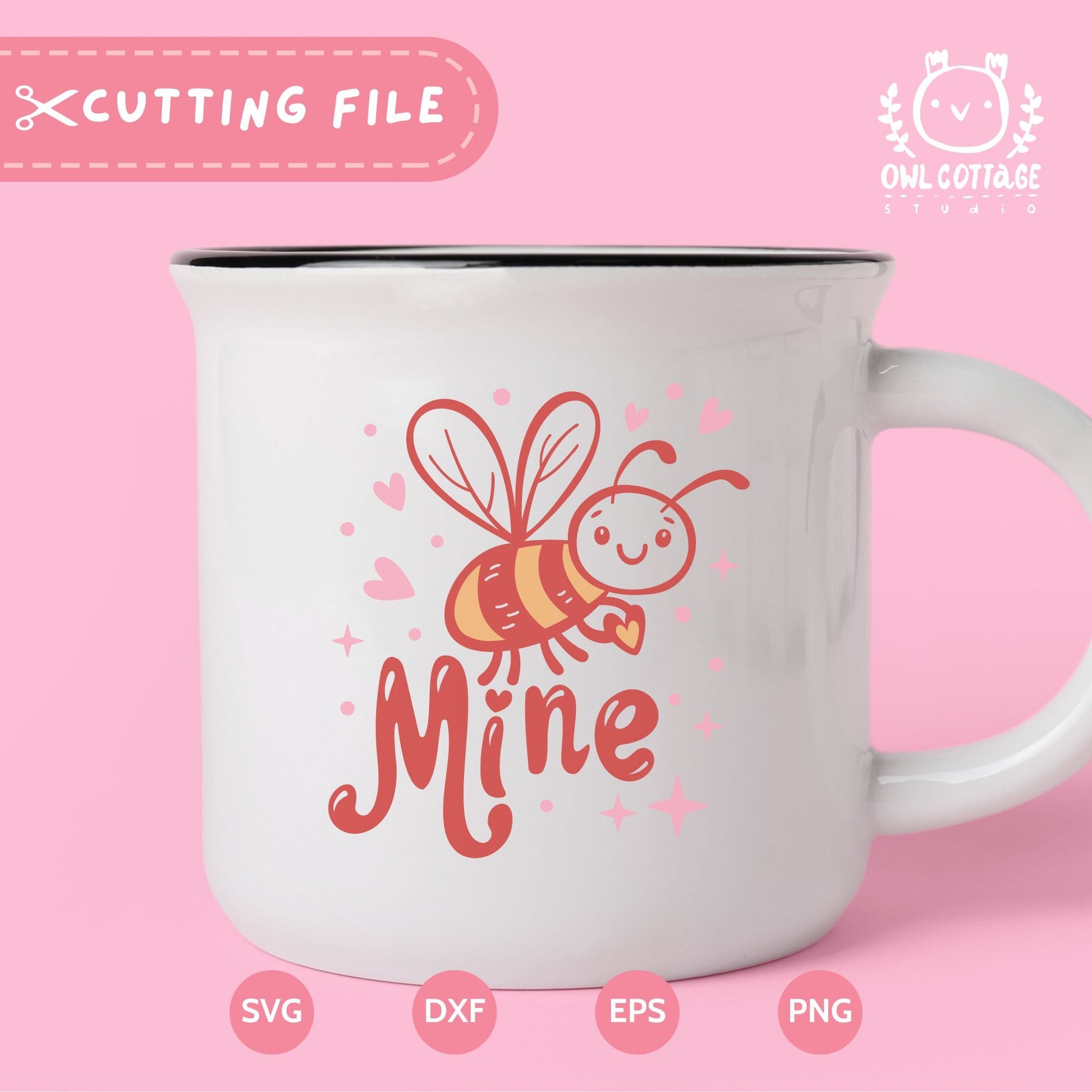 Cute Bee Mine Drawing, Kawaii Valentine SVG For enamel Mug