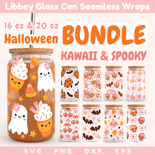 Kawaii And Spooky Halloween Bundle, Libbey Glass SVG & PNG 16 oz, 20 oz