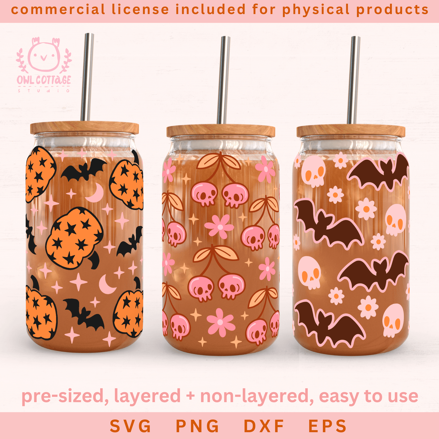 Kawaii And Spooky Halloween Bundle, Libbey Glass SVG & PNG 16 oz, 20 oz