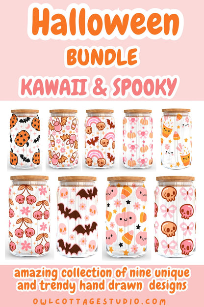 Kawaii And Spooky Halloween Bundle, Libbey Glass SVG & PNG 16 oz, 20 oz