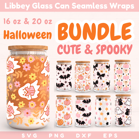 Cute And Spooky Halloween Bundle, Libbey Glass SVG & PNG 16 oz, 20 oz