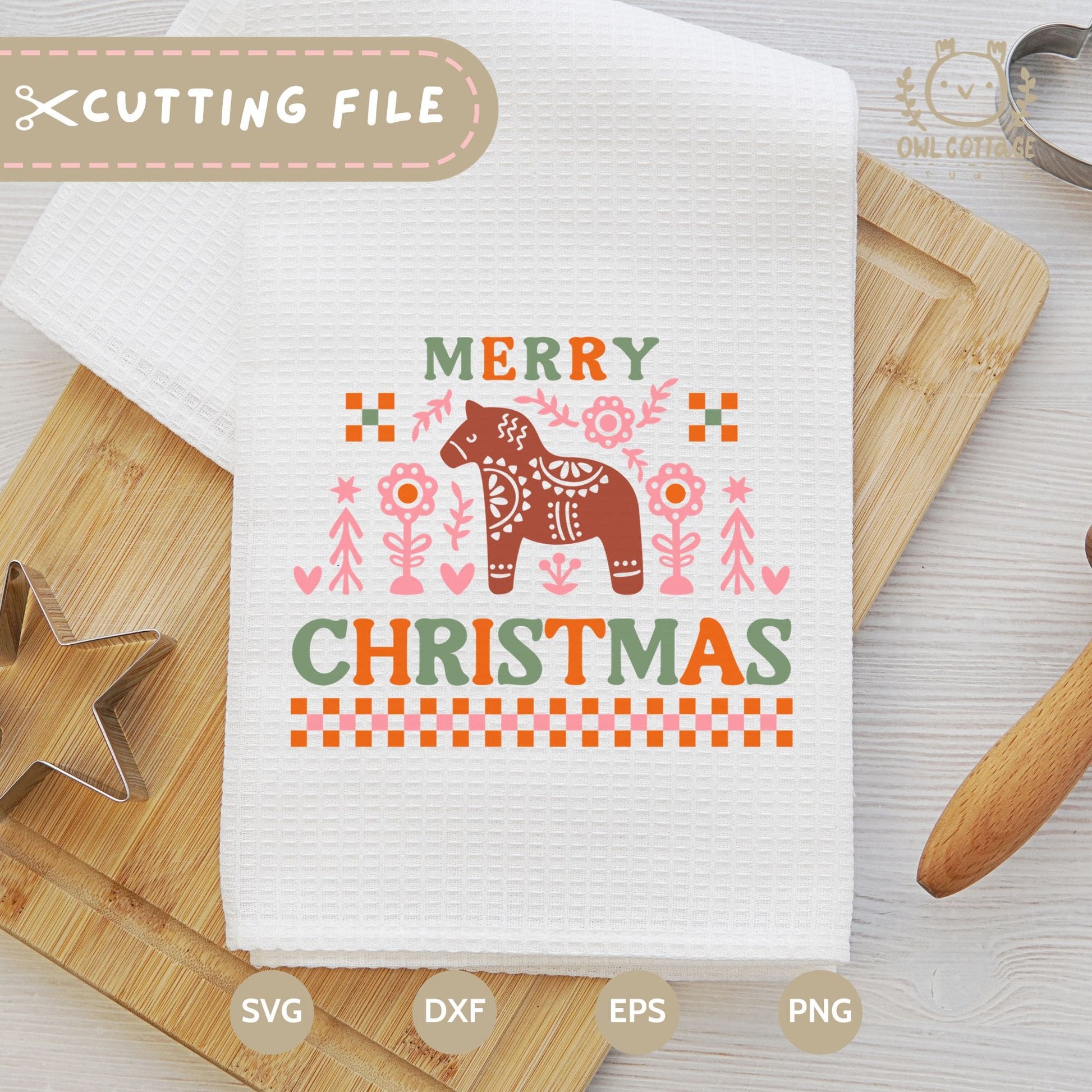 Nordic Dala Horse SVG |Scandinavian style decor For Christmas Tea Towel