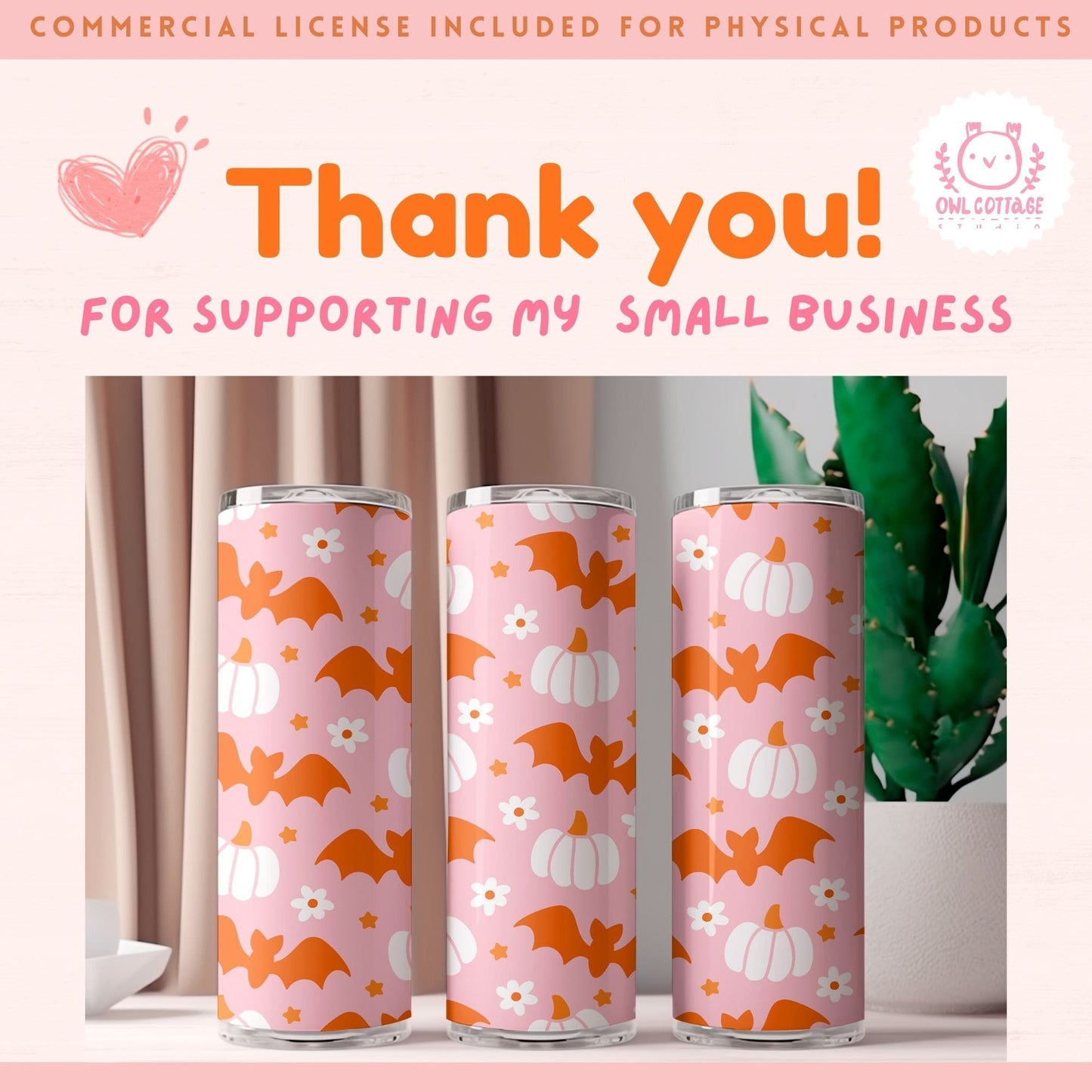 Pink Halloween Bats And Pumpkins Tumbler Wrap, 20 oz Skinny Tumbler Designs for Straight/Tapered Tumbler