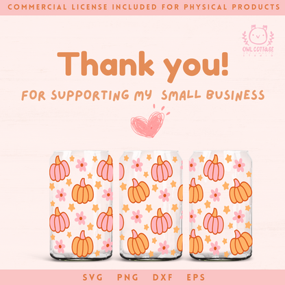 Pink Pumpkins Libbey Glass SVG 16 oz, 20 oz Cute Fall Wrap