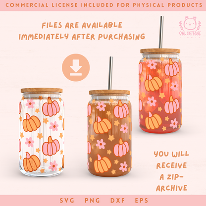 Pink Pumpkins Libbey Glass SVG 16 oz, 20 oz Cute Fall Wrap