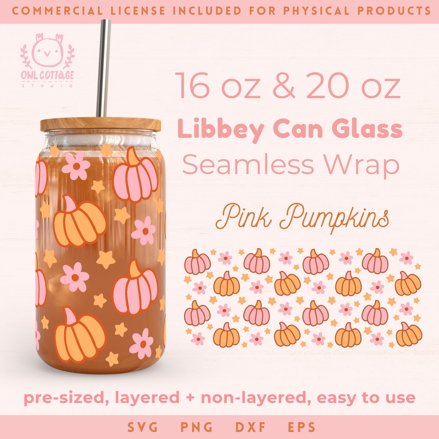 Pink Pumpkins Libbey Glass SVG 16 oz, 20 oz Cute Fall Wrap