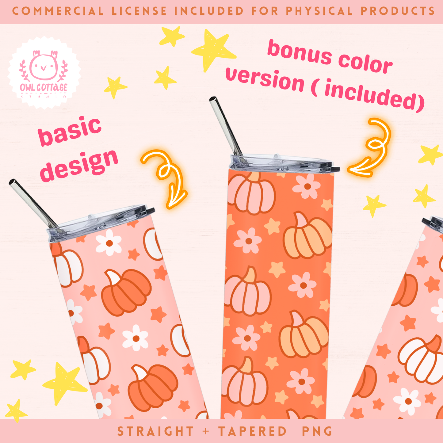 Halloween Pink Pumpkins And Daisies Tumbler Wrap, Trendy Sublimation Design, 20 oz Skinny Tumbler Designs for Straight/Tapered Tumbler