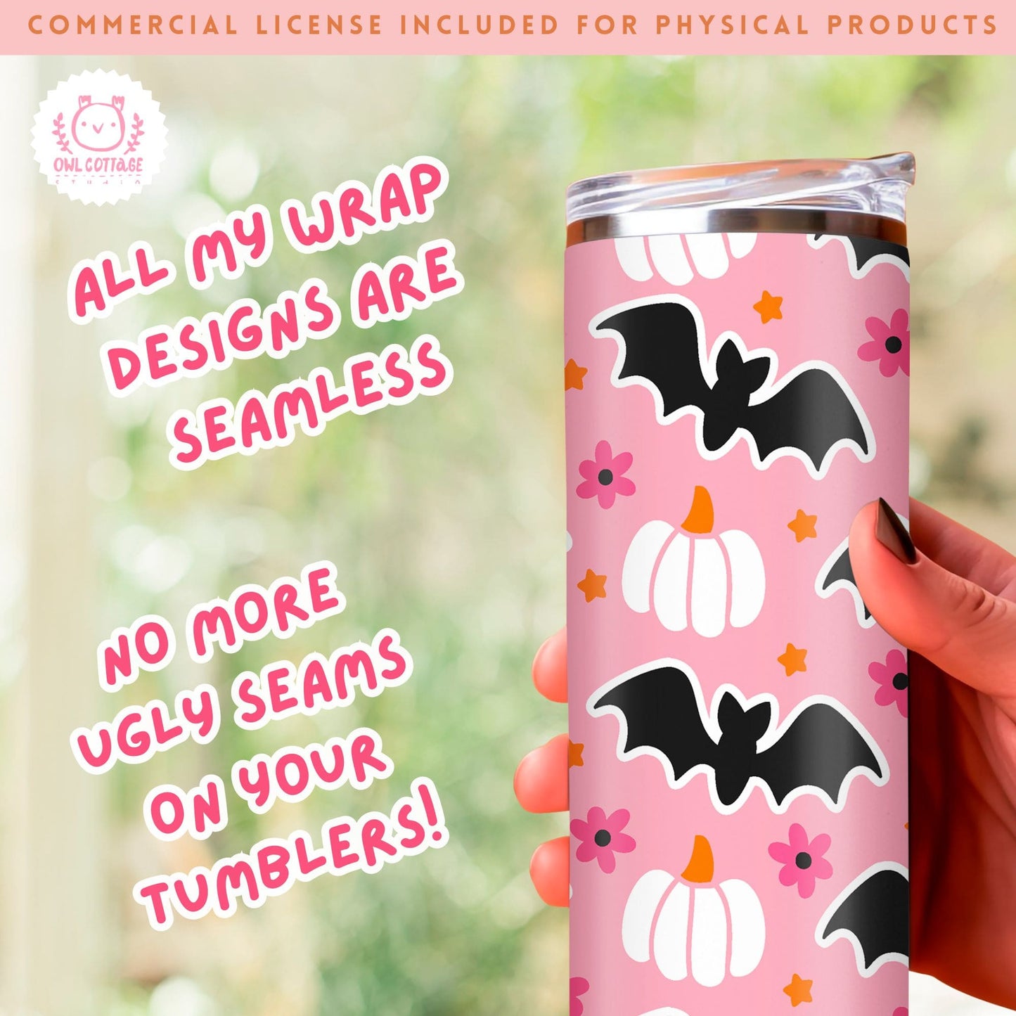 Black Halloween Bats And Pumpkins Tumbler Wrap, 20 oz Skinny Tumbler Designs for Straight/Tapered Tumbler