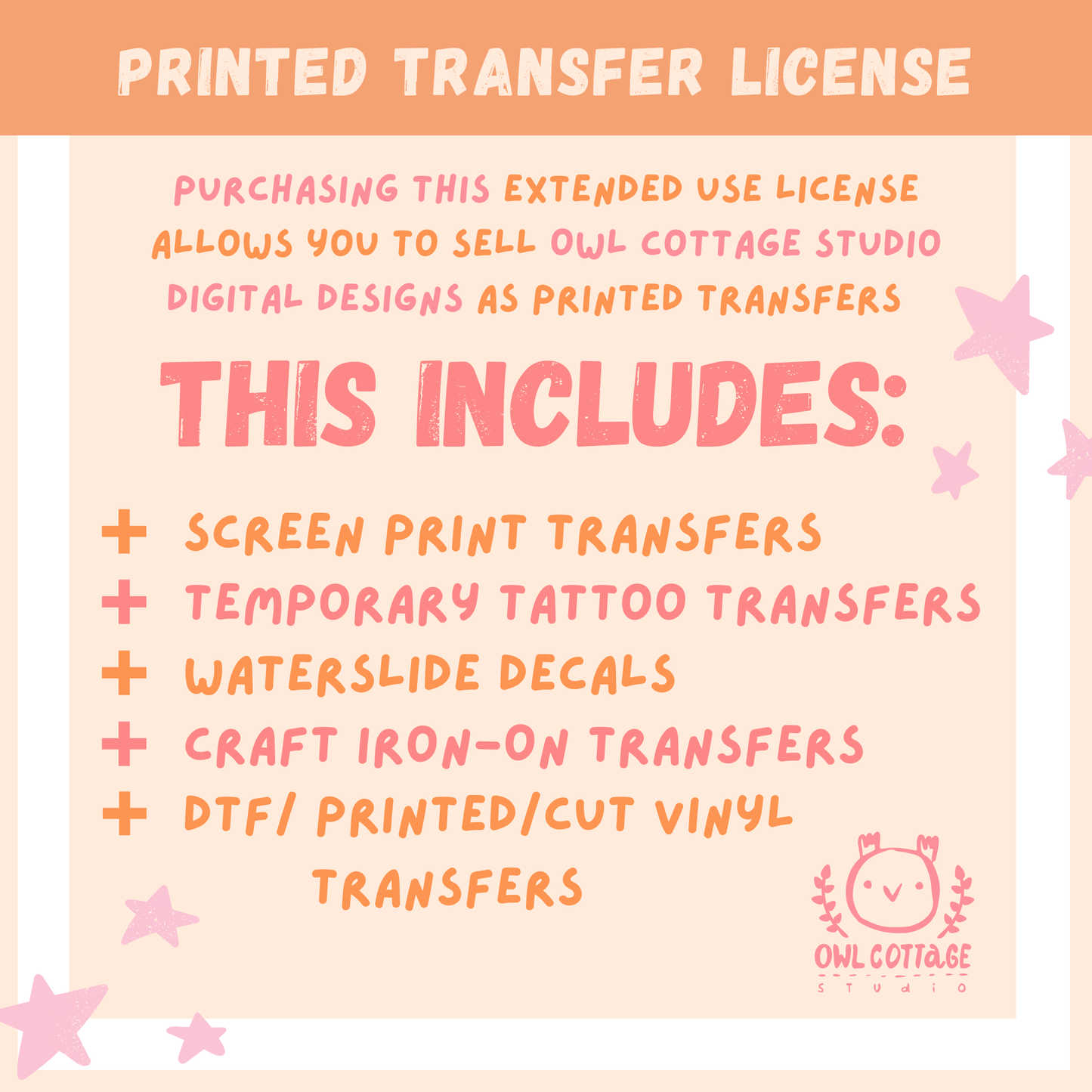 Extended Use License for selling Printed Transfers
