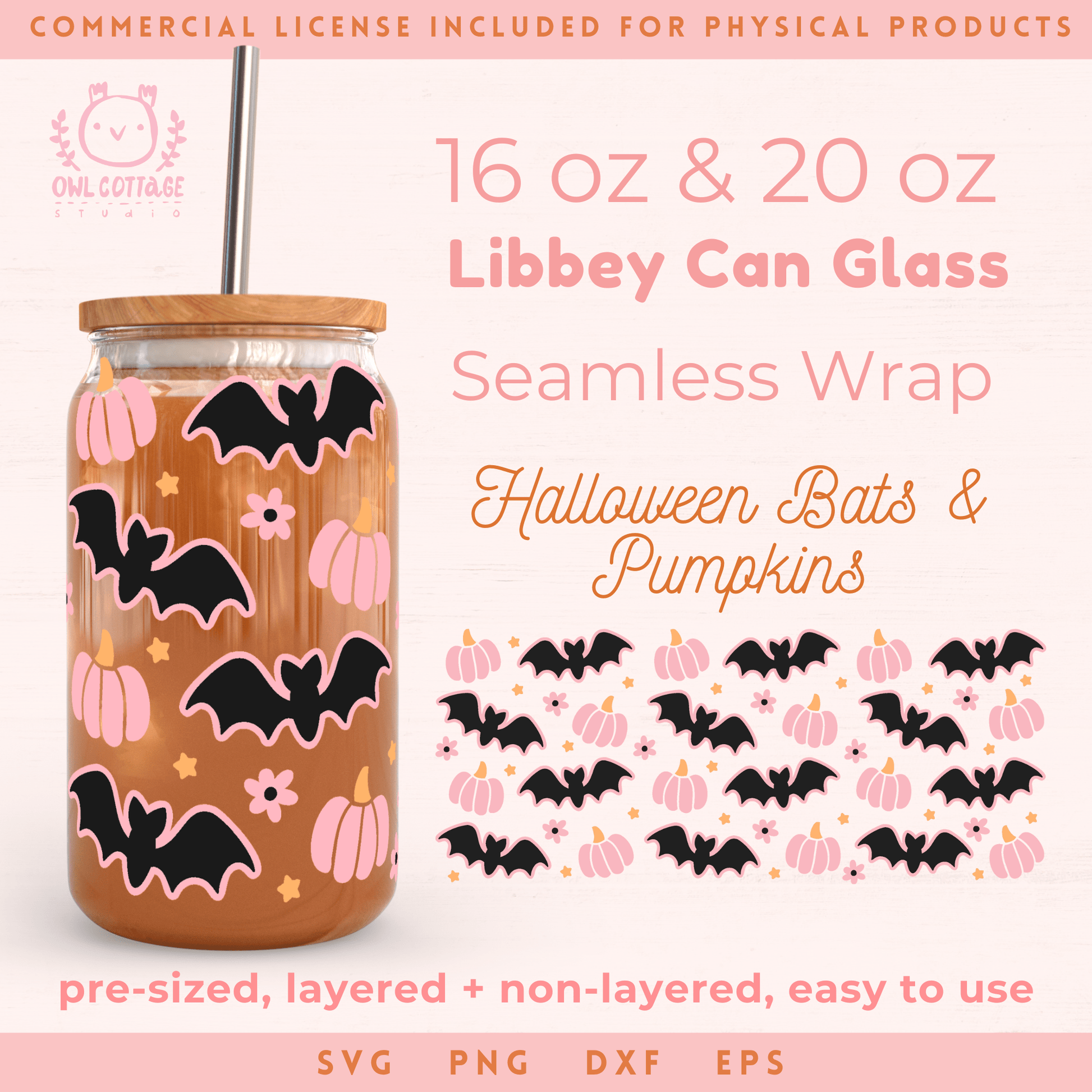 Spooky Halloween Bats And Pumpkins Wrap Svg, 16oz Libbey Glass Svg, Halloween Glass Cup Svg, Bats Libbey Glass 16oz Cut File, Pumpkins Can Glass Svg Trendy Halloween Design, Cute Cup Wrap for UV DTF