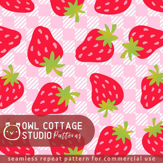 Strawberry Pattern Repeat File For Sublimation or Printing Bright Summer Seamless Pattern, Pink Red Retro Fruit Pattern Trendy Summer Seamless Repeat Design For Commercial Use