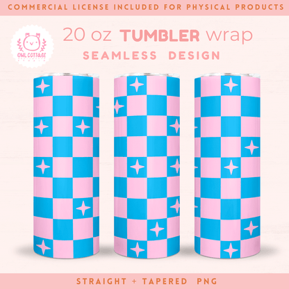 Blue Pink Checkered  Wrap, 20 oz Skinny Tumbler Designs for Straight/Tapered Tumbler