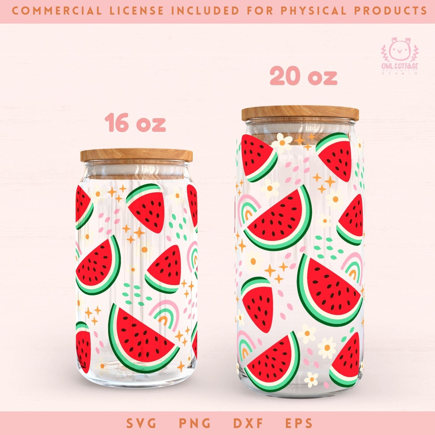 Watermelons And Daisies Wrap Svg, 16oz Libbey Glass Svg, Bows Glass Can Svg, Summer Glass Cup Svg, Libbey Glass 16oz Cut File, Trendy Can Glass Svg Trendy Summer Design, Watermelon drawings for Commercial Use